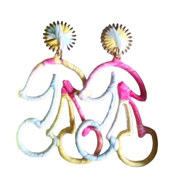 Piper K Dangle Pastel Cherry Pastel Pink Yellow Blue Dangle Earrings - Picture 4 of 4